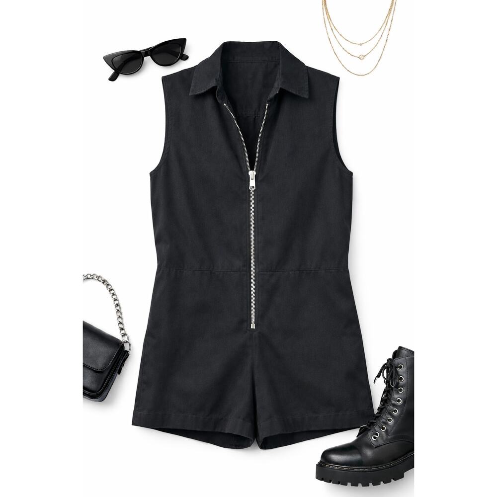ASOS Black Utility‎ Sleeveless Full Zip Short Jumpsuit Size 4